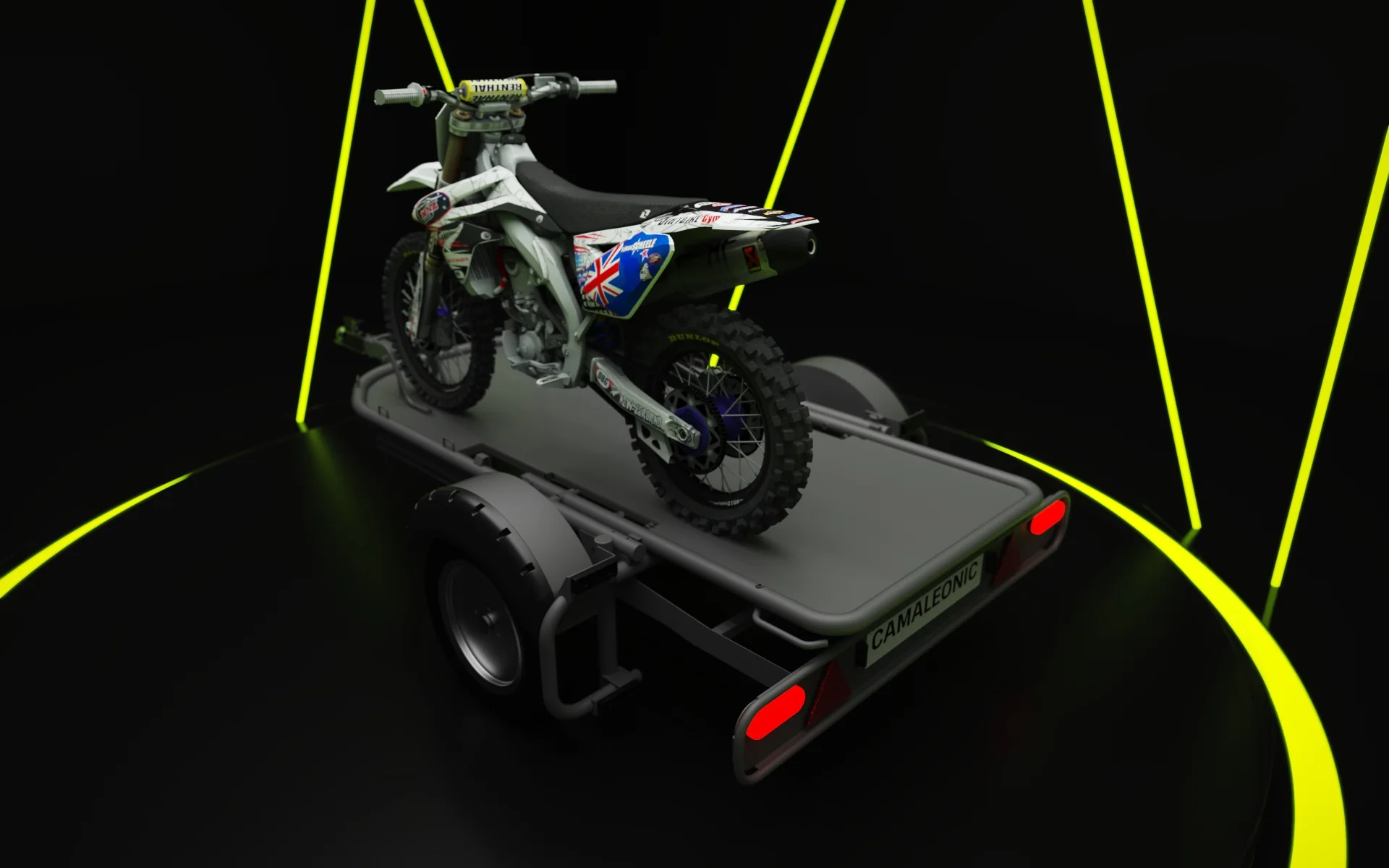 Camaleonic trailer carrying an off-road motorcycle